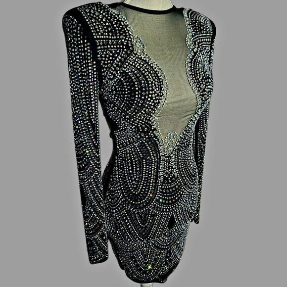 NWT SEXY black embellished midi length sheer cocktail party dress size s/m. - Picture 1 of 8